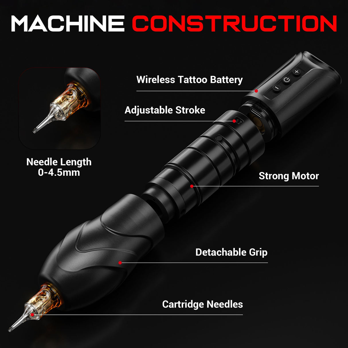 CNC KRONOS 2.7-4.5mm Adjustable Stroke Wireless Tattoo Machine Pen E402