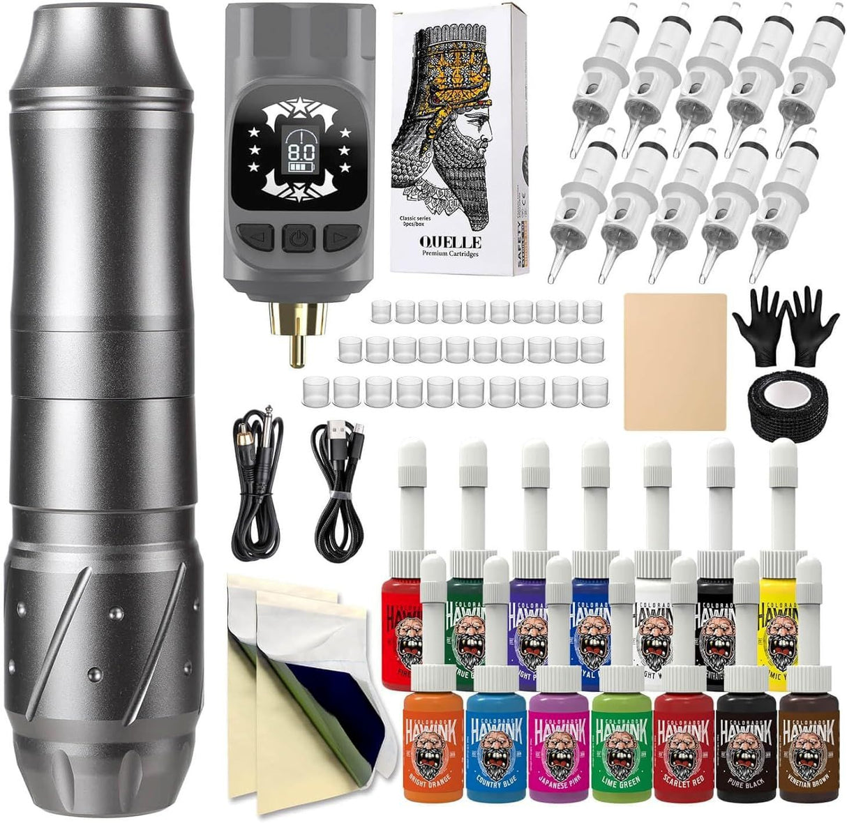 Hawink Complete Wireless Rotary Tattoo Machine Kit EM155TI201-7