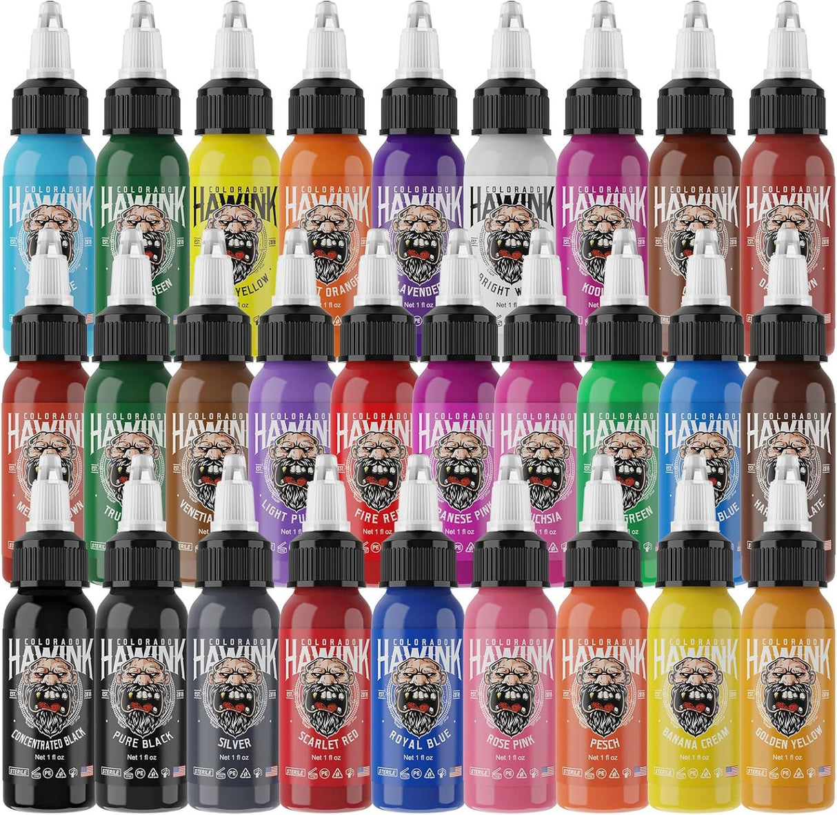 HAWINK 28 Colors Tattoo Ink Set Pigment Kit 1 oz (30ml)