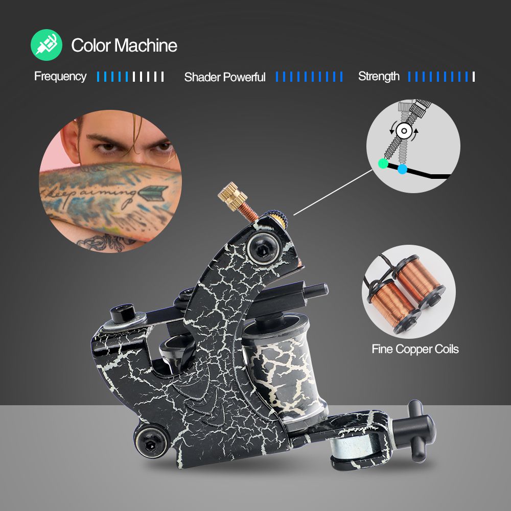 Coil Tattoo Machine Kit 4 Pro Coil Tattoo Guns 54 Inks Power Supply Foot Pedal Needles Grips Tips Carry Case - Hawink