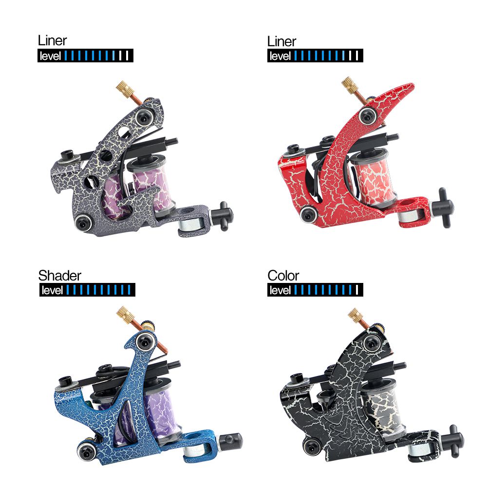 Coil Tattoo Machine Kit 4 Pro Coil Tattoo Guns 54 Inks Power Supply Foot Pedal Needles Grips Tips Carry Case - Hawink