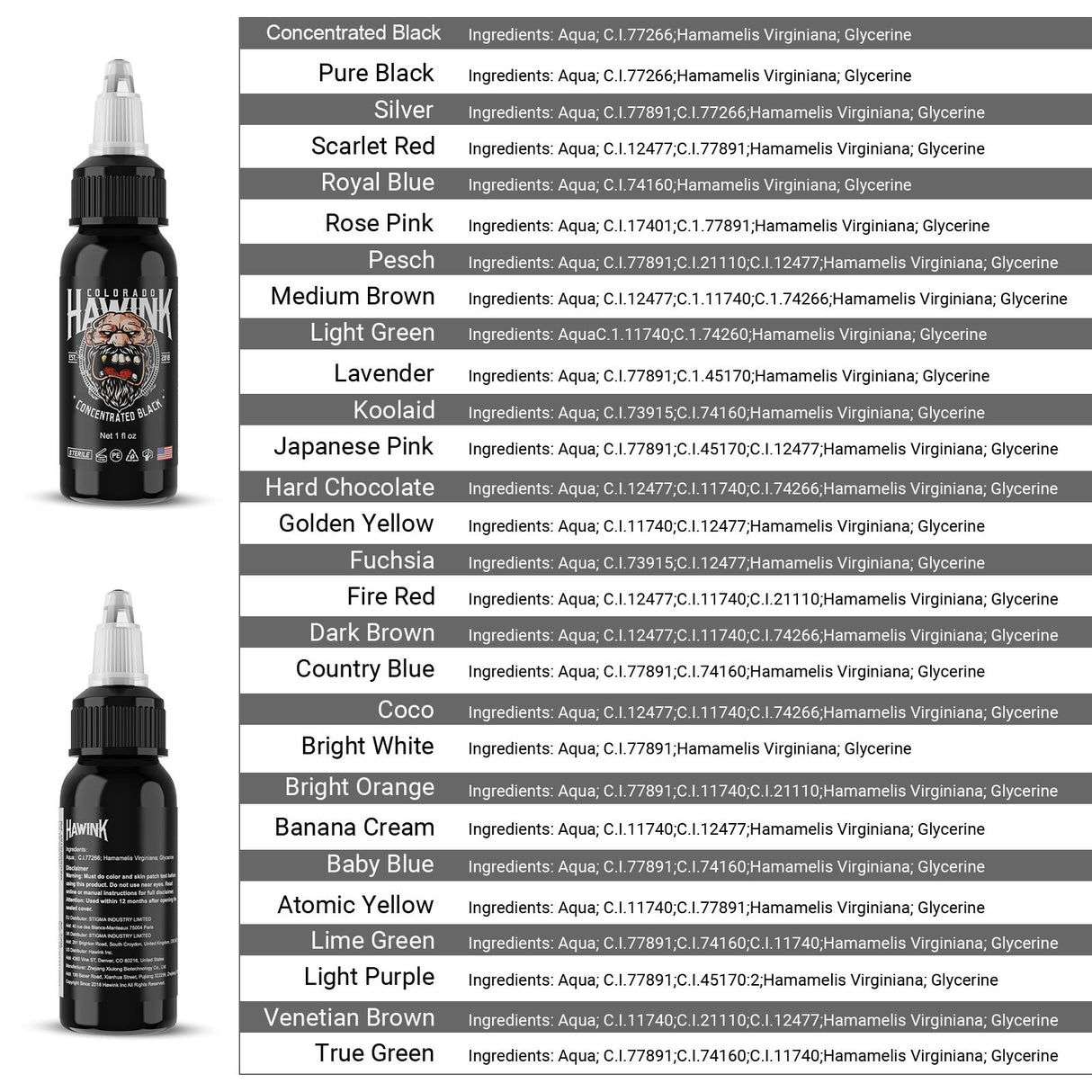 HAWINK 28 Colors Tattoo Ink Set Pigment Kit 1 oz (30ml)