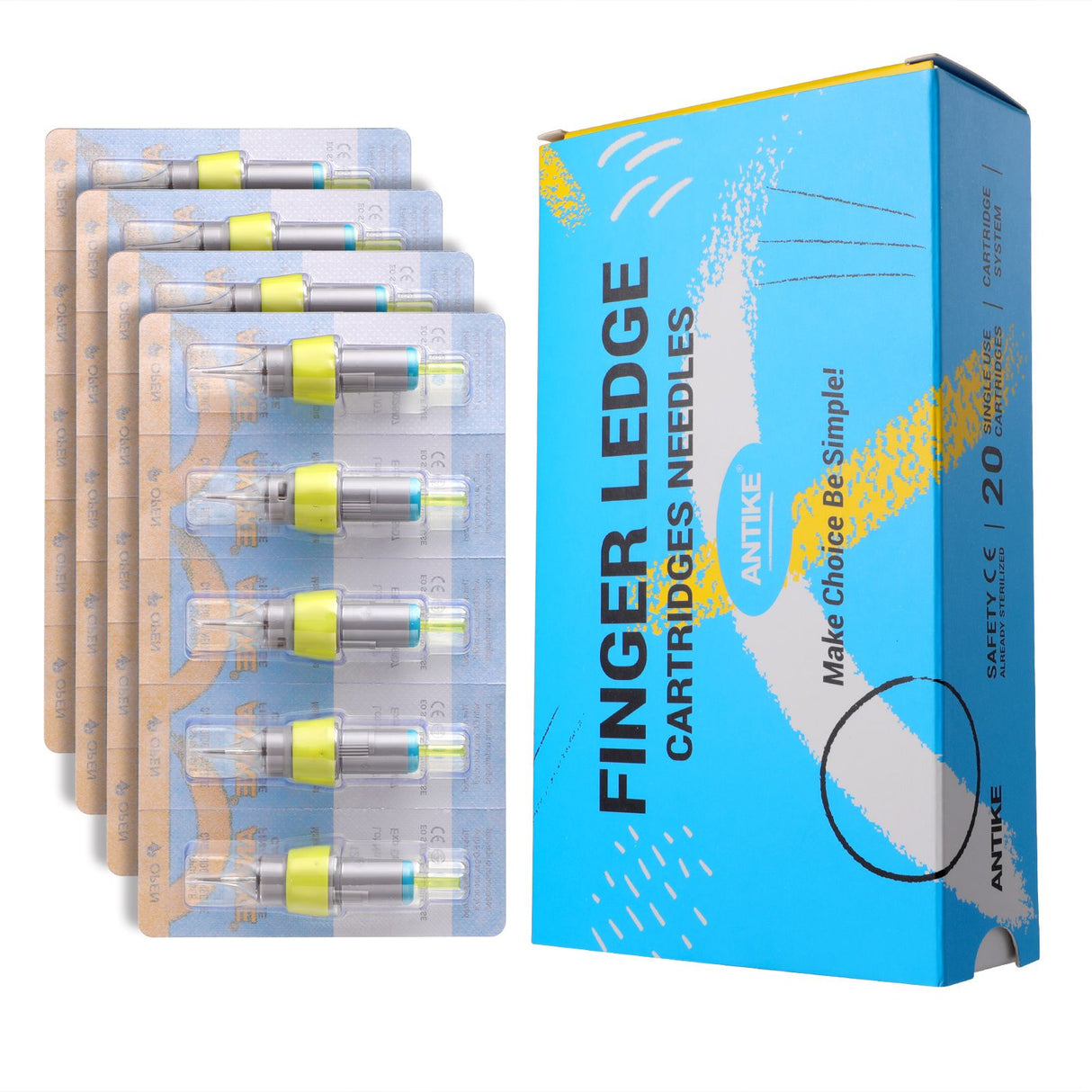 ANTIKE Silicone Tattoo Finger Ledge Cartridges Needles #12 #10 16Pcs With Membrane