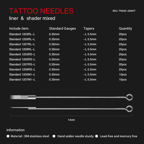 Disposable Prefabricated Sterile Tattoo Needle For Winding Machine Rotating Tattoo Gun Liner Shader Needle 200pcs Mixed - Hawink