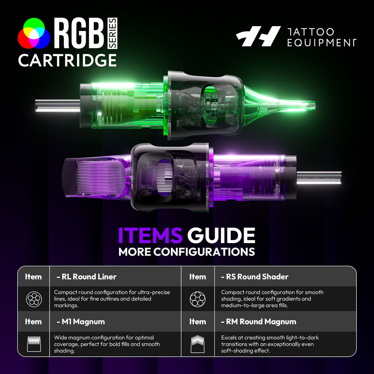 Hawink RGB Tattoo Finger Ledge Cartridges Needles Mixed Pack 50Pcs/box(Only send to US)