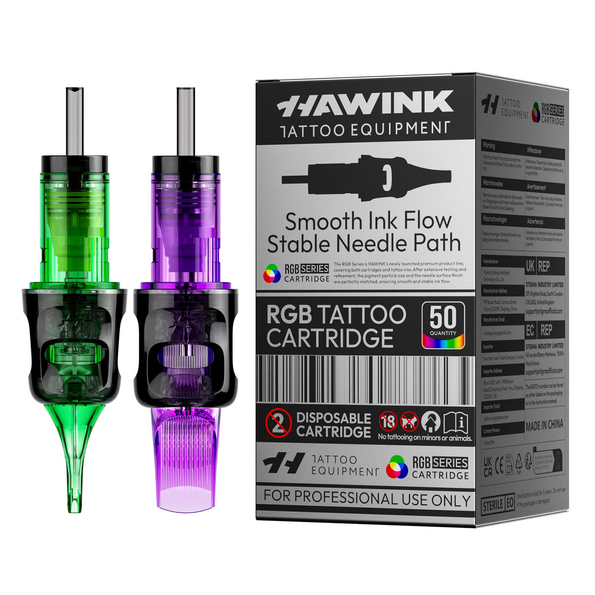 Hawink RGB Tattoo Finger Ledge Cartridges Needles Mixed Pack 50Pcs/box(Only send to US)