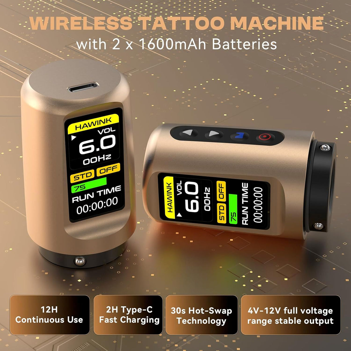 Hawink Wireless Tattoo Machine Kit Adjustable 2.0MM-4.2MM Strokes E300