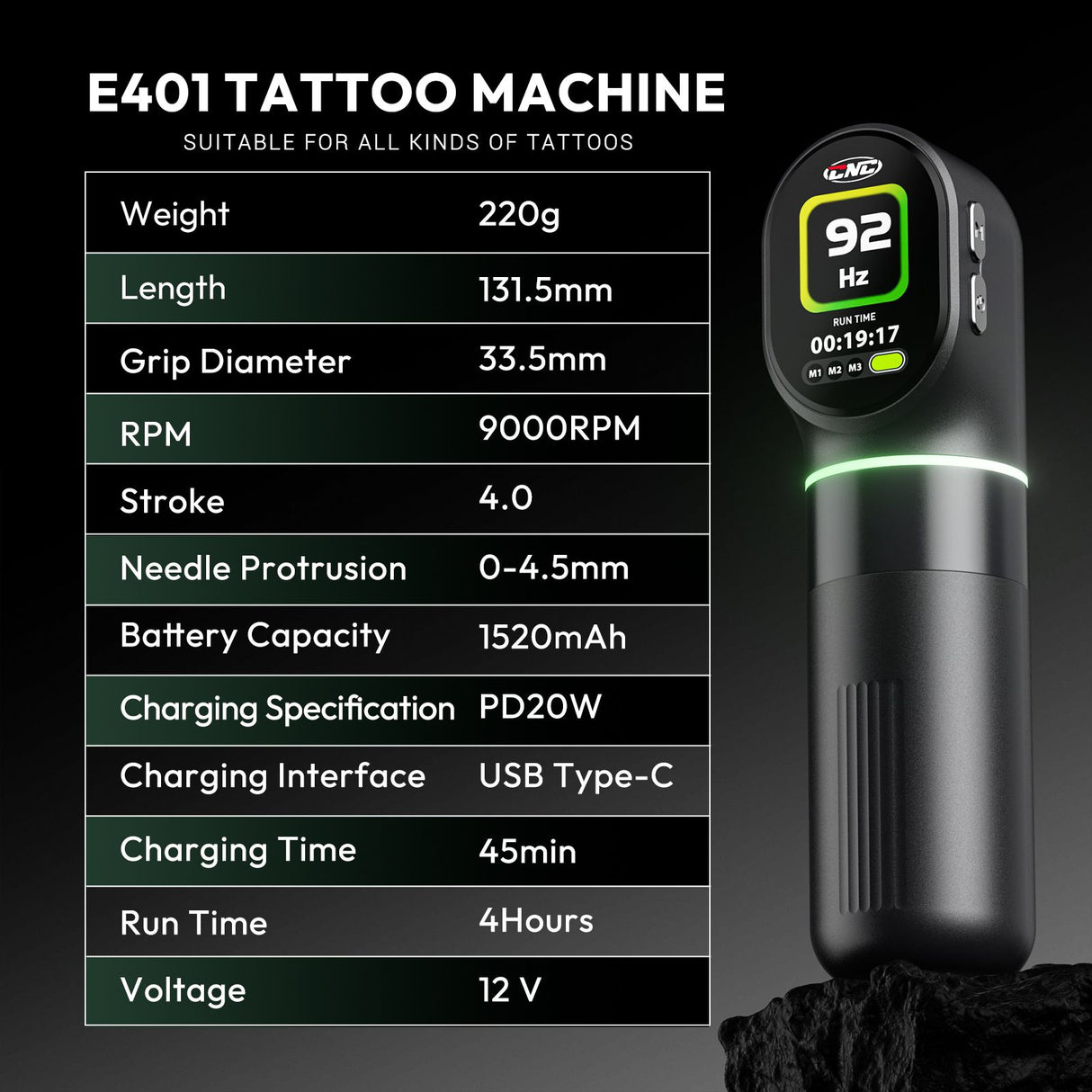 CNC 4.0mm Stroke Wireless Tattoo Machine E401