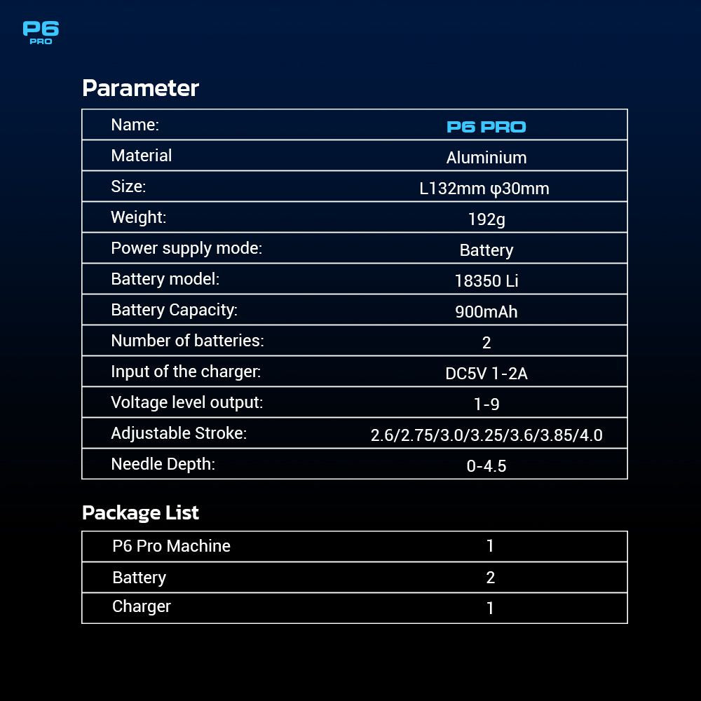 CNC P6 Pro Sirius Upgraded Adjustable Stroke Wireless Tattoo Machine Pen