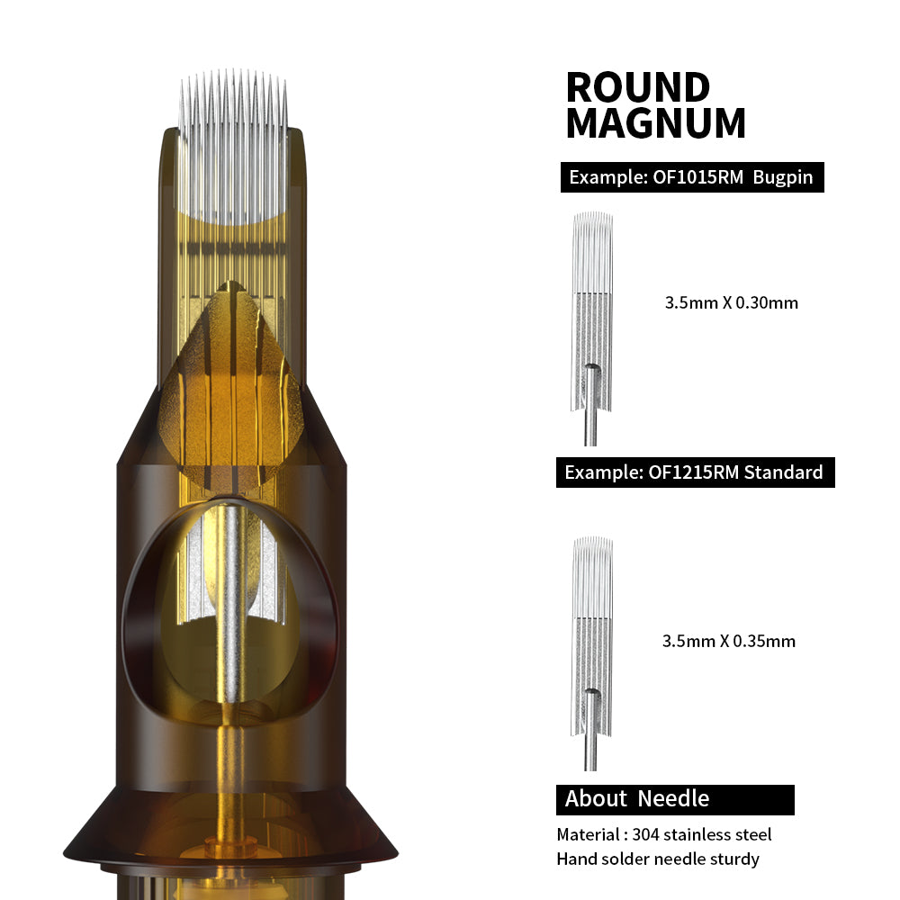 Agujas de cartucho RHEIN Revolution curvadas (redondas) Magnum RM planas abiertas 20 unids/caja