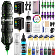 HAWINK professional wireless tattoo pen kit with dual batteries, ink, and RGB cartridges