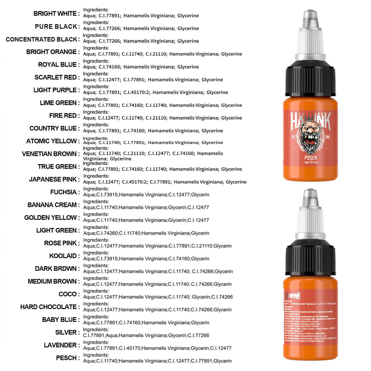 HAWINK 28 Colors Tattoo Ink Set Pigment Kit 1/2 oz (15ml)