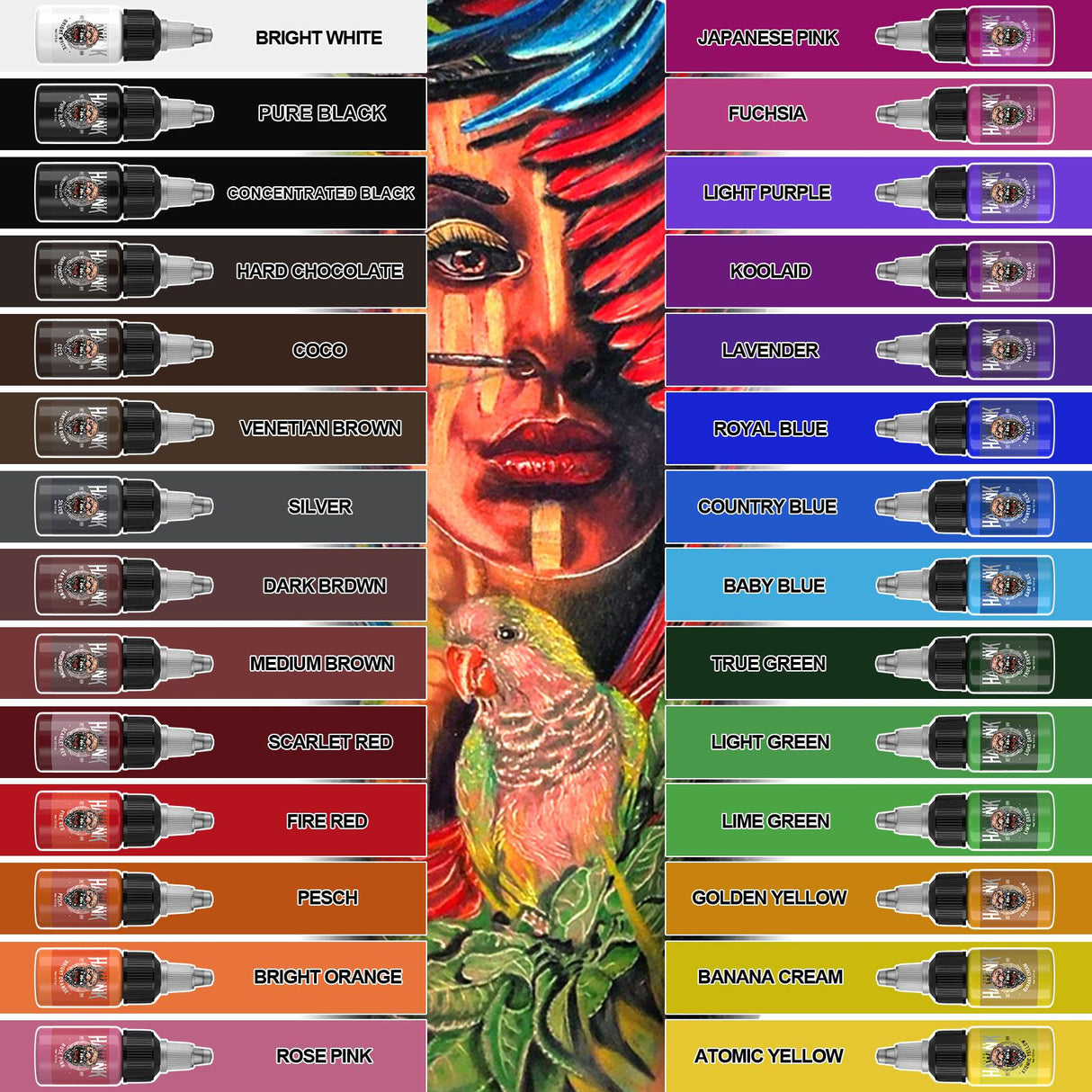 HAWINK 28 Colors Tattoo Ink Set Pigment Kit 1/2 oz (15ml)