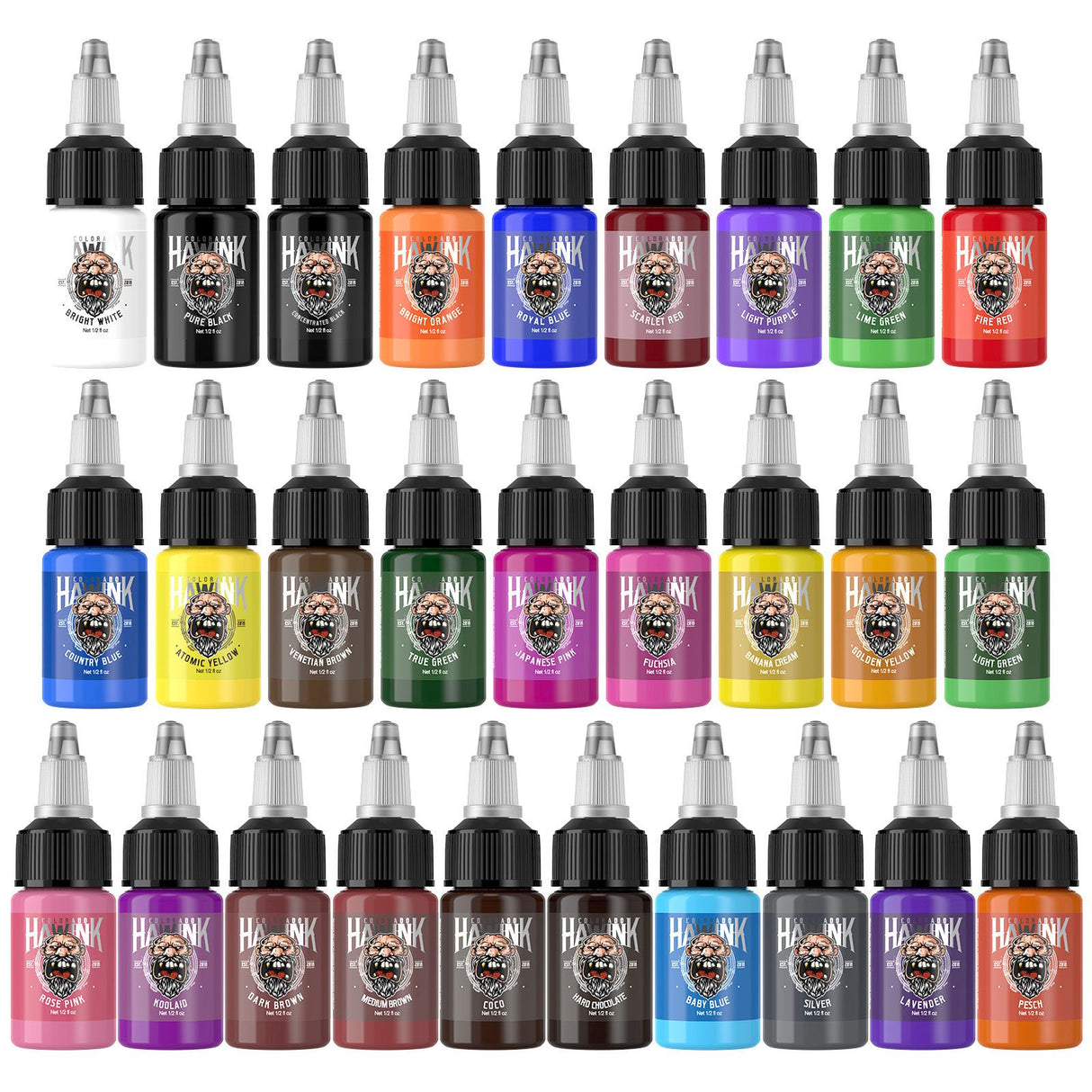 HAWINK 28 Colors Tattoo Ink Set Pigment Kit 1/2 oz (15ml)