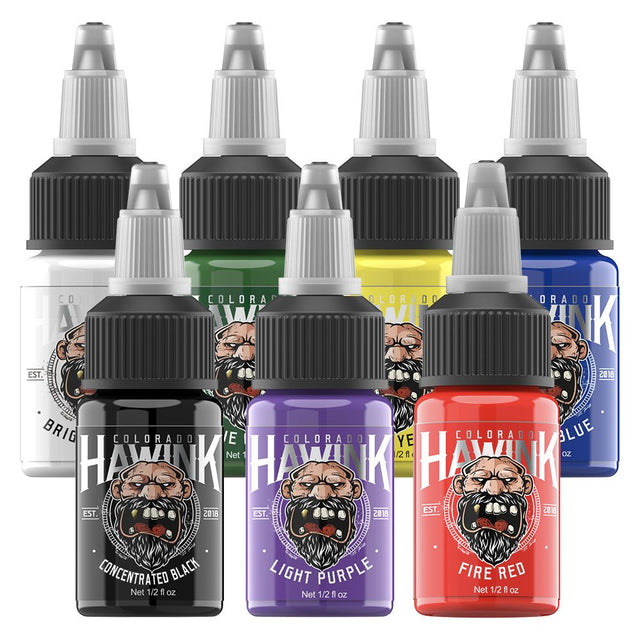 USA Hawink 7 Basic Colors Professional Tattoo Ink Set Pigment Kit 1/2 oz ( 15 ml)