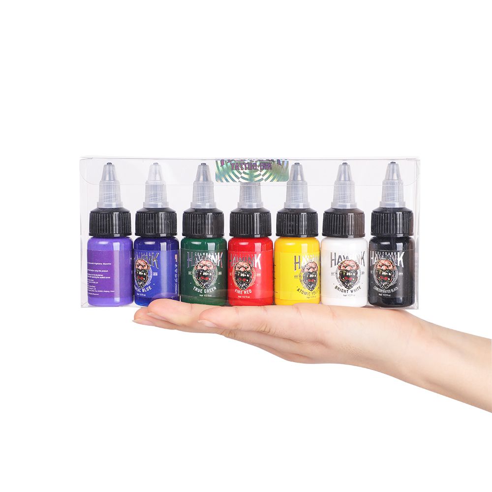 USA Hawink 7 Basic Colors Professional Tattoo Ink Set Pigment Kit 1/2 oz ( 15 ml)