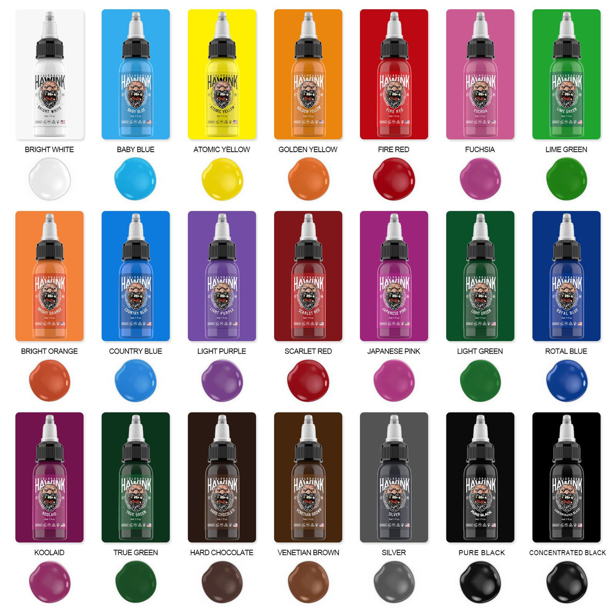HAWINK 21 Colors Tattoo Ink Set Pigment Kit 1 oz (30ml)