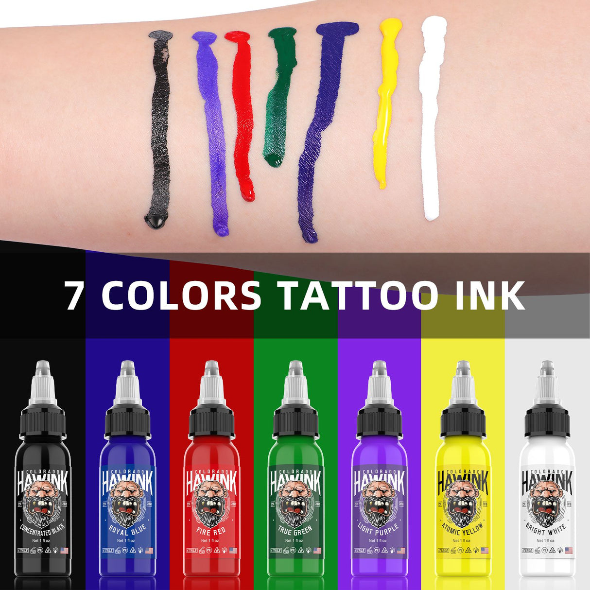 HAWINK 7 Colors Tattoo Ink Set Pigment Kit 1 oz (30ml)