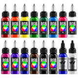 Hawink RGB Tattoo Ink Set 14 Colors and 2 Mixing Solution 1 oz(30ml)