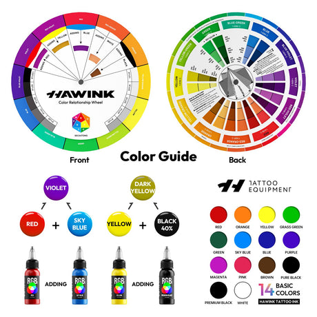 Hawink RGB Tattoo Ink Set 14 Colors and 2 Mixing Solution 1 oz(30ml)
