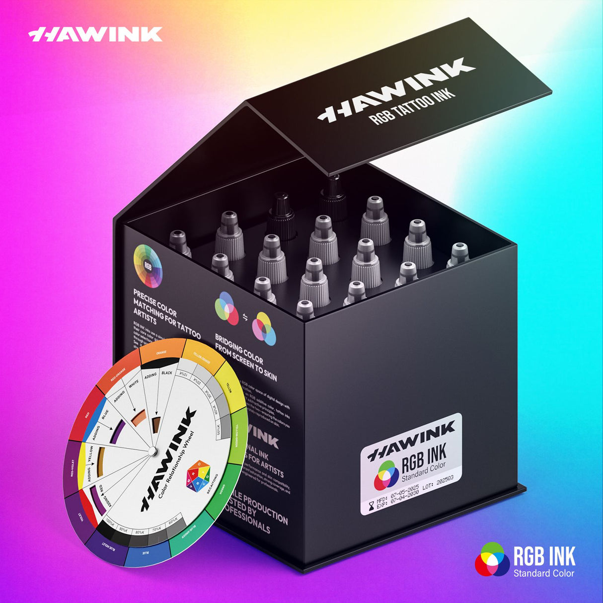Hawink RGB Tattoo Ink Set 14 Colors and 2 Mixing Solution 1 oz(30ml)