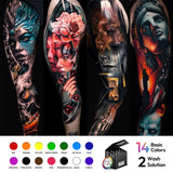 Hawink RGB Tattoo Ink Set 14 Colors and 2 Mixing Solution 1 oz(30ml)