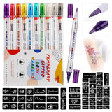 HAWINK temporary tattoo marker set with 10 dual-tip colored pens and various stencil patterns for skin art