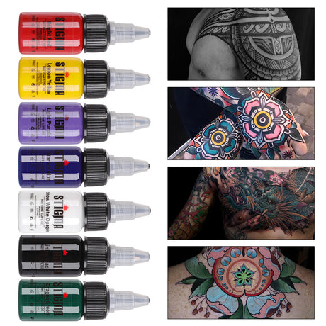 New design 7 Basic Colors Tattoo Ink Set Pigment Kit (15ml) Professional Tattoo Supply - Hawink