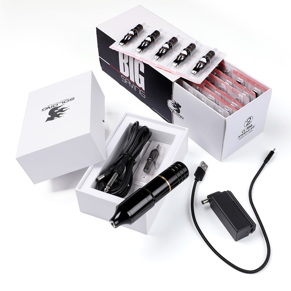 Wireless Rotary Tattoo Machine Kit With Needles Battery