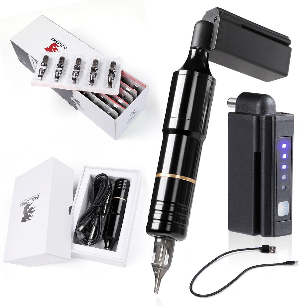 Complete Tattoo Pen Machine Kit – Wireless Rotary Gun, Power Supply, Needles, Cartridges, Ink – Blue