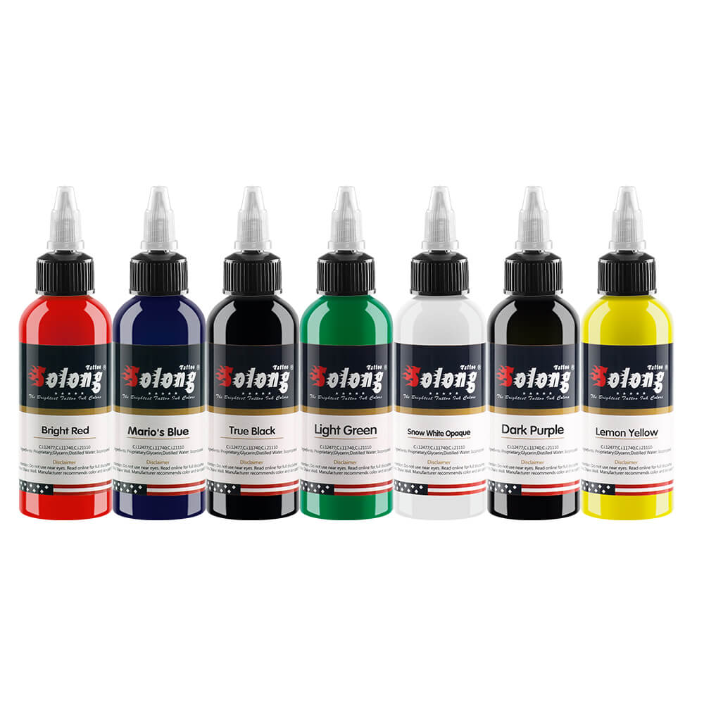 Solong Premium 7 Basic Colors Tattoo Ink Set Pigment Kit 1oz (30ml)