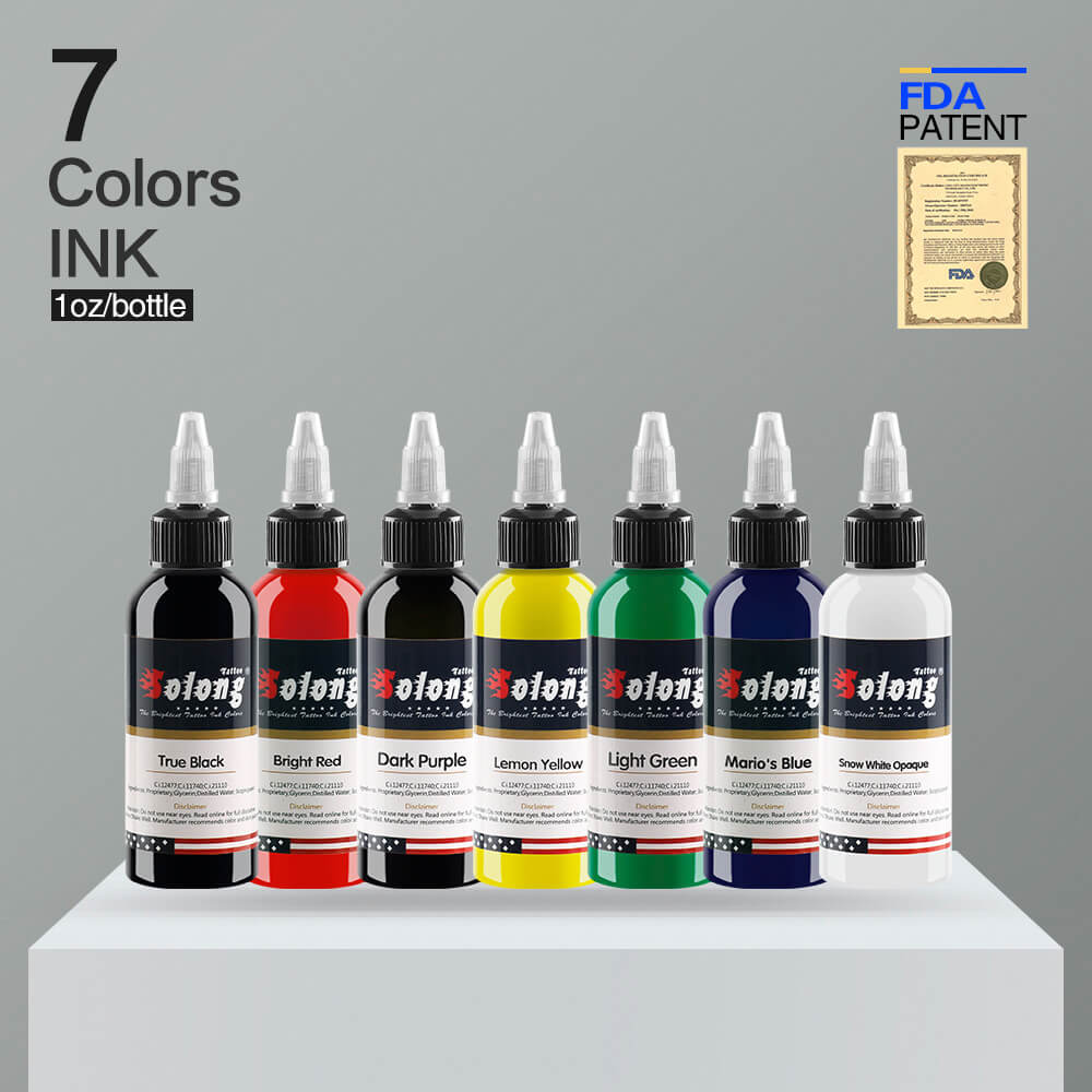Juego de tintas para tatuajes Solong Premium de 7 colores básicos, kit de  pigmentos, 1 oz (30 ml)