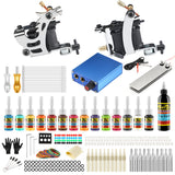 Complete Starter Tattoo Kit 2 Pro Machine 14 Inks Grip Power Supply - Hawink