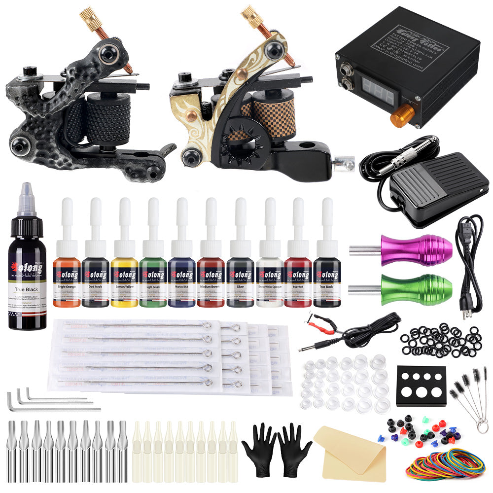 Complete Professional Tattoo Kit 8 Machine Gun 54 Ink Power Supply Grips w/  Case | eBay