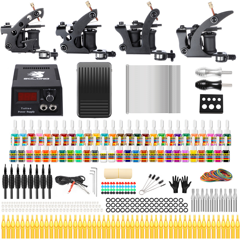 Solong Tattoo Kits for Beginners 2pcs Tattoo Coil Machine Gun 5Colors Ink  Complete Tattoo Sets MK682A