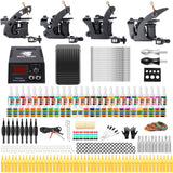Complete Tattoo Kit 4 Pro Machine Guns 54 Inks Power Supply Foot Pedal Needles Grips Tips - Hawink